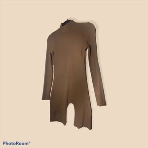 Long Sleeve Ribbed Brown Bodysuit Jumper